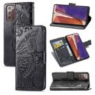 For Samsung Galaxy Note 20 Butterfly Love Flower Embossed Horizontal Flip Leather Case with Bracket / Card Slot / Wallet / Lanyard(Black) - 1