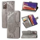 For Samsung Galaxy Note 20 Butterfly Love Flower Embossed Horizontal Flip Leather Case with Bracket / Card Slot / Wallet / Lanyard(Grey) - 1