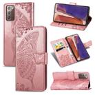 For Samsung Galaxy Note 20 Butterfly Love Flower Embossed Horizontal Flip Leather Case with Bracket / Card Slot / Wallet / Lanyard(Rose Gold) - 1