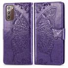 For Samsung Galaxy Note 20 Butterfly Love Flower Embossed Horizontal Flip Leather Case with Bracket / Card Slot / Wallet / Lanyard(Dark Purple) - 2