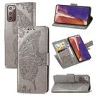 For Samsung Galaxy Note 20 Ultra Butterfly Love Flower Embossed Horizontal Flip Leather Case with Bracket / Card Slot / Wallet / Lanyard(Grey) - 1