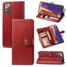 For Samsung Galaxy Note 20 Retro Solid Color Leather Buckle Phone Case with Lanyard & Photo Frame & Card Slot & Wallet & Stand Function(Red) - 1