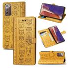 For Samsung Galaxy Note20 Cute Cat and Dog Embossed Horizontal Flip Leather Case with Bracket / Card Slot / Wallet / Lanyard(Yellow) - 1
