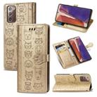 For Samsung Galaxy Note20 Cute Cat and Dog Embossed Horizontal Flip Leather Case with Bracket / Card Slot / Wallet / Lanyard(Gold) - 1