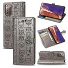 For Samsung Galaxy Note20 Cute Cat and Dog Embossed Horizontal Flip Leather Case with Bracket / Card Slot / Wallet / Lanyard(Grey) - 1
