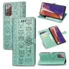 For Samsung Galaxy Note20 Cute Cat and Dog Embossed Horizontal Flip Leather Case with Bracket / Card Slot / Wallet / Lanyard(Green) - 1