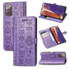 For Samsung Galaxy Note20 Cute Cat and Dog Embossed Horizontal Flip Leather Case with Bracket / Card Slot / Wallet / Lanyard(Purple) - 1