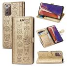 For Samsung Galaxy Note20 Ultra Cute Cat and Dog Embossed Horizontal Flip Leather Case with Bracket / Card Slot / Wallet / Lanyard(Gold) - 1