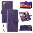 For Samsung Galaxy Note20 Four-leaf Clasp Embossed Buckle Mobile Phone Protection Leather Case with Lanyard & Card Slot & Wallet & Bracket Function(Purple) - 1