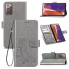 For Samsung Galaxy Note20 Four-leaf Clasp Embossed Buckle Mobile Phone Protection Leather Case with Lanyard & Card Slot & Wallet & Bracket Function(Grey) - 1