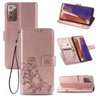 For Samsung Galaxy Note20 Four-leaf Clasp Embossed Buckle Mobile Phone Protection Leather Case with Lanyard & Card Slot & Wallet & Bracket Function(Rose Gold) - 1