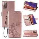 For Samsung Galaxy Note20 Ultra Four-leaf Clasp Embossed Buckle Mobile Phone Protection Leather Case with Lanyard & Card Slot & Wallet & Bracket Function(Rose Gold) - 1