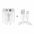 SDC-18W 18W PD 3.0 Type-C / USB-C + QC 3.0 USB Dual Fast Charging Universal Travel Charger with USB to Type-C / USB-C Fast Charging Data Cable, US Plug - 1