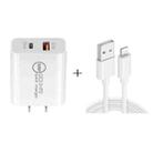 SDC-18W 18W PD 3.0 Type-C / USB-C + QC 3.0 USB Dual Fast Charging Universal Travel Charger with USB to 8 Pin Fast Charging Data Cable, US Plug - 1