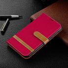 Color Matching Denim Texture Leather Case for Galaxy  M10, with Holder & Card Slots & Wallet & Lanyard(Red) - 1