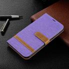Color Matching Denim Texture Leather Case for Galaxy  M10, with Holder & Card Slots & Wallet & Lanyard(Purple) - 1