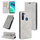 For Motorola Moto G8 Retro-skin Business Magnetic Suction Leather Case with Holder & Card Slots & Wallet(Grey) - 1