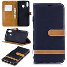 Color Matching Denim Texture Leather Case for Galaxy  M20, with Holder & Card Slots & Wallet & Lanyard(Black) - 1