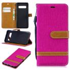 Color Matching Denim Texture Leather Case for Galaxy  S10, with Holder & Card Slots & Wallet & Lanyard(Rose Red) - 1