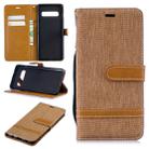 Color Matching Denim Texture Leather Case for Galaxy  S10, with Holder & Card Slots & Wallet & Lanyard(Brown) - 1