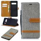 Color Matching Denim Texture Leather Case for Galaxy  S10, with Holder & Card Slots & Wallet & Lanyard(Gray) - 1