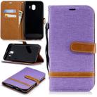 Color Matching Denim Texture Leather Case for Galaxy J4 (2018), with Holder & Card Slots & Wallet & Lanyard(Purple) - 1