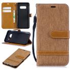 Color Matching Denim Texture Leather Case for Galaxy  S10e , with Holder & Card Slots & Wallet & Lanyard(Brown) - 1