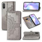 For Xiaomi Redmi 9A Halfway Mandala Embossing Pattern Horizontal Flip Leather Case with Holder & Card Slots & Wallet & Lanyard(Grey) - 1