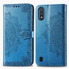 For Samsung Galaxy M01 Halfway Mandala Embossing Pattern Horizontal Flip Leather Case with Holder & Card Slots & Wallet & Lanyard(Blue) - 1
