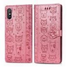 For Xiaomi Redmi 9A Cute Cat and Dog Embossed Horizontal Flip Leather Case with Holder & Card Slots & Wallet & Lanyard(Pink) - 1