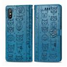 For Xiaomi Redmi 9A Cute Cat and Dog Embossed Horizontal Flip Leather Case with Holder & Card Slots & Wallet & Lanyard(Blue) - 1