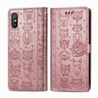 For Xiaomi Redmi 9A Cute Cat and Dog Embossed Horizontal Flip Leather Case with Holder & Card Slots & Wallet & Lanyard(Rose Gold) - 1