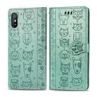 For Xiaomi Redmi 9A Cute Cat and Dog Embossed Horizontal Flip Leather Case with Holder & Card Slots & Wallet & Lanyard(Green) - 1