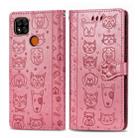 For Xiaomi Redmi 9C Cute Cat and Dog Embossed Horizontal Flip Leather Case with Holder & Card Slots & Wallet & Lanyard(Pink) - 1