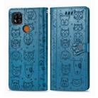 For Xiaomi Redmi 9C Cute Cat and Dog Embossed Horizontal Flip Leather Case with Holder & Card Slots & Wallet & Lanyard(Blue) - 1