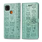 For Xiaomi Redmi 9C Cute Cat and Dog Embossed Horizontal Flip Leather Case with Holder & Card Slots & Wallet & Lanyard(Green) - 1