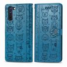 For OPPO  Reno3 A Cute Cat and Dog Embossed Horizontal Flip Leather Case with Holder & Card Slots & Wallet & Lanyard(Blue) - 1