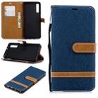 Color Matching Denim Texture Leather Case for Galaxy  A7 / A750 , with Holder & Card Slots & Wallet & Lanyard(Dark blue) - 1