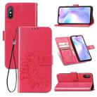 For Xiaomi Redmi 9A Four-leaf Clasp Embossed Buckle Horizontal Flip TPU + PU Leather Case with Lanyard & Card Slot & Wallet & Holder(Magenta) - 1