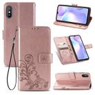 For Xiaomi Redmi 9A Four-leaf Clasp Embossed Buckle Horizontal Flip TPU + PU Leather Case with Lanyard & Card Slot & Wallet & Holder(Rose Gold) - 1