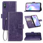 For Xiaomi Redmi 9A Four-leaf Clasp Embossed Buckle Horizontal Flip TPU + PU Leather Case with Lanyard & Card Slot & Wallet & Holder(Purple) - 1