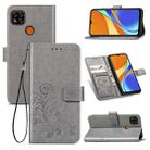 For Xiaomi Redmi 9C Four-leaf Clasp Embossed Buckle Horizontal Flip TPU + PU Leather Case with Lanyard & Card Slot & Wallet & Holder(Gray) - 1