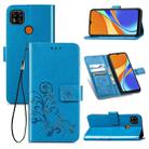 For Xiaomi Redmi 9C Four-leaf Clasp Embossed Buckle Horizontal Flip TPU + PU Leather Case with Lanyard & Card Slot & Wallet & Holder(Blue) - 1