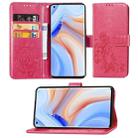 For OPPO Reno4 Pro Four-leaf Clasp Embossed Buckle Horizontal Flip TPU + PU Leather Case with Lanyard & Card Slot & Wallet & Holder(Magenta) - 1
