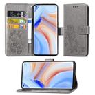 For OPPO Reno4 Pro Four-leaf Clasp Embossed Buckle Horizontal Flip TPU + PU Leather Case with Lanyard & Card Slot & Wallet & Holder(Gray) - 1