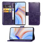 For OPPO Reno4 Pro Four-leaf Clasp Embossed Buckle Horizontal Flip TPU + PU Leather Case with Lanyard & Card Slot & Wallet & Holder(Purple) - 1