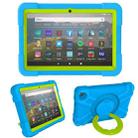 For Amazon Kindle Fire HD8 (2020) PC + Silicone Shockproof Combination Case with 360 Degree Rotating Holder & Handle(Blue + Grass Green) - 1