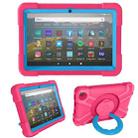 For Amazon Kindle Fire HD8 (2020) PC + Silicone Shockproof Combination Case with 360 Degree Rotating Holder & Handle(Rose Red + Blue) - 1