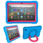 For Amazon Kindle Fire HD8 (2020) PC + Silicone Shockproof Combination Case with 360 Degree Rotating Holder & Handle(Blue + Rose Red) - 1
