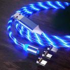 3 in 1 USB to 8 Pin + Type-C / USB-C + Micro USB Magnetic Absorption Colorful Streamer Charging Cable, Length: 1m(Blue Light) - 1